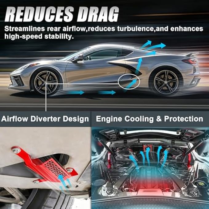 MSIZOY Front Lower Bumper Air Deflector Compatible with for Corvette C8 2020, 2021, 2022, 2023, 2024, 2025 - Replacement For OEM 85580653 & 85580654, Reduces Drag & Protects Engine (Left & Right, Red) - Image 2