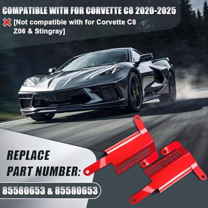 MSIZOY Front Lower Bumper Air Deflector Compatible with for Corvette C8 2020, 2021, 2022, 2023, 2024, 2025 - Replacement For OEM 85580653 & 85580654, Reduces Drag & Protects Engine (Left & Right, Red) - Image 3