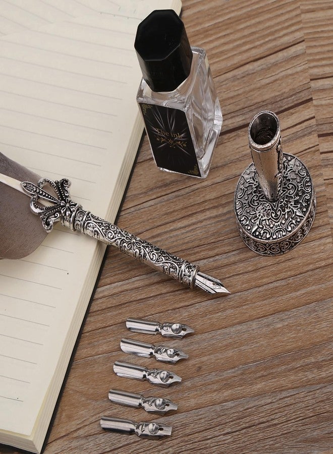 Walfront Quill Feather Quill Pen Set Vintage Quill Feather Pen Ink Set Antique Calligraphy Writing Quill Pen Best Antique Executive Gift(Black) - Image 2