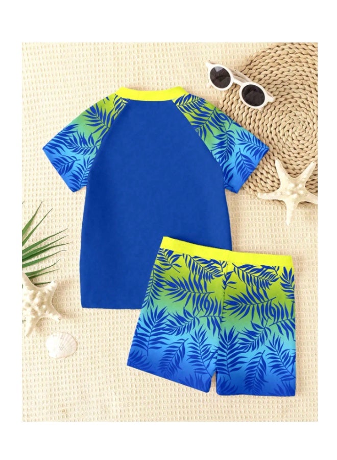 Swimsuit set with blue and yellow sea prints for young boys (3-4 years old) - Image 3