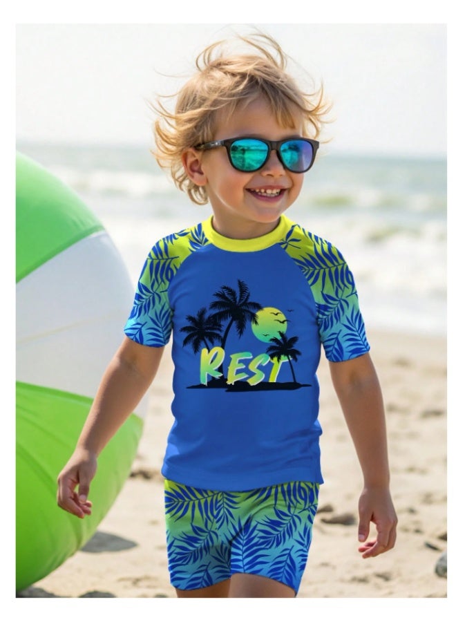 Swimsuit set with blue and yellow sea prints for young boys (3-4 years old) - Image 1