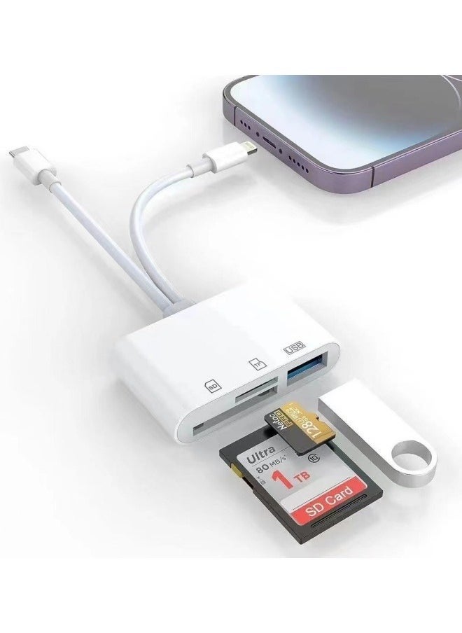 3-in-1 Dual Interface Card Reader – USB + SD + TF Adapter with USB-C & Lightning Connectors for iPhone, iPad, Android, Laptop – OTG Plug & Play, Boxed Portable Design