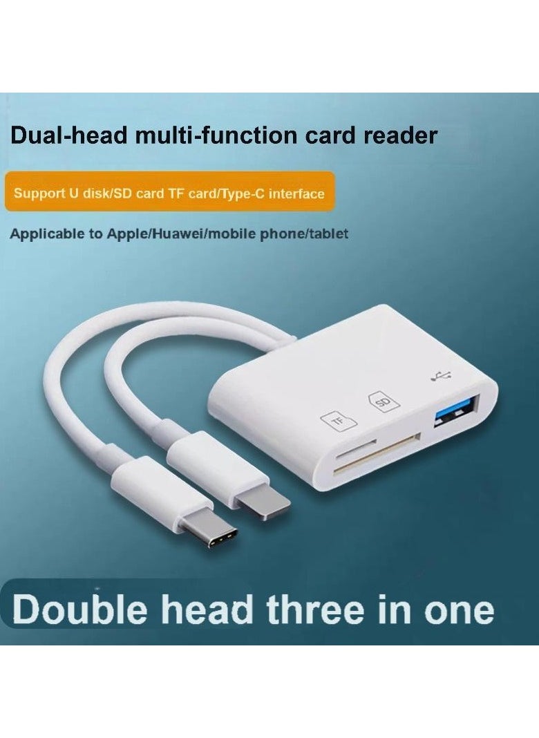 3-in-1 Dual Interface Card Reader – USB + SD + TF Adapter with USB-C & Lightning Connectors for iPhone, iPad, Android, Laptop – OTG Plug & Play, Boxed Portable Design