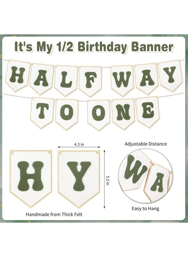 THAWAY 1/2 Birthday Green Half Birthday Decorations - White Blue It's My 1/2 Birth Banner Glitter Cake Topper Tassel Wood Bead High Chair Banner & Cone, Hat Halfway to One Party Supplies - Image 5