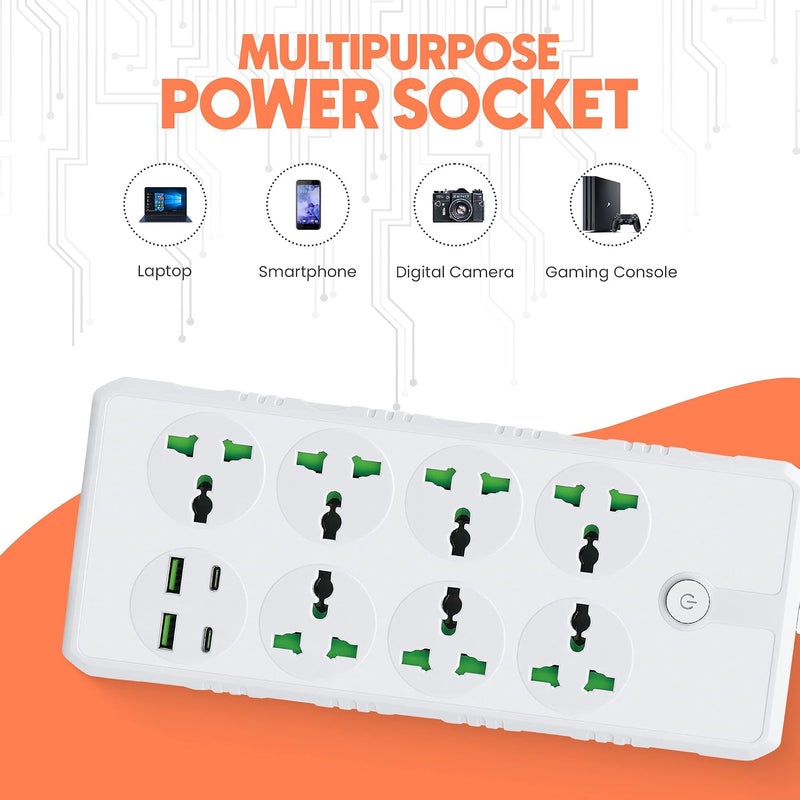 ELONSEY 10m Universal Power Extension Cord with 4 Power Plugs 4 Power Strip Outlets, 4 Way Power Strip, Extension Lead 10 meters - White (10M 4S) - Image 3