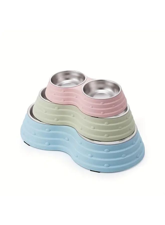 Double Dog Cat Bowls with Elegant Green Non-Slip Heavy Duty Plastic Spill Proof Feeder - Image 3