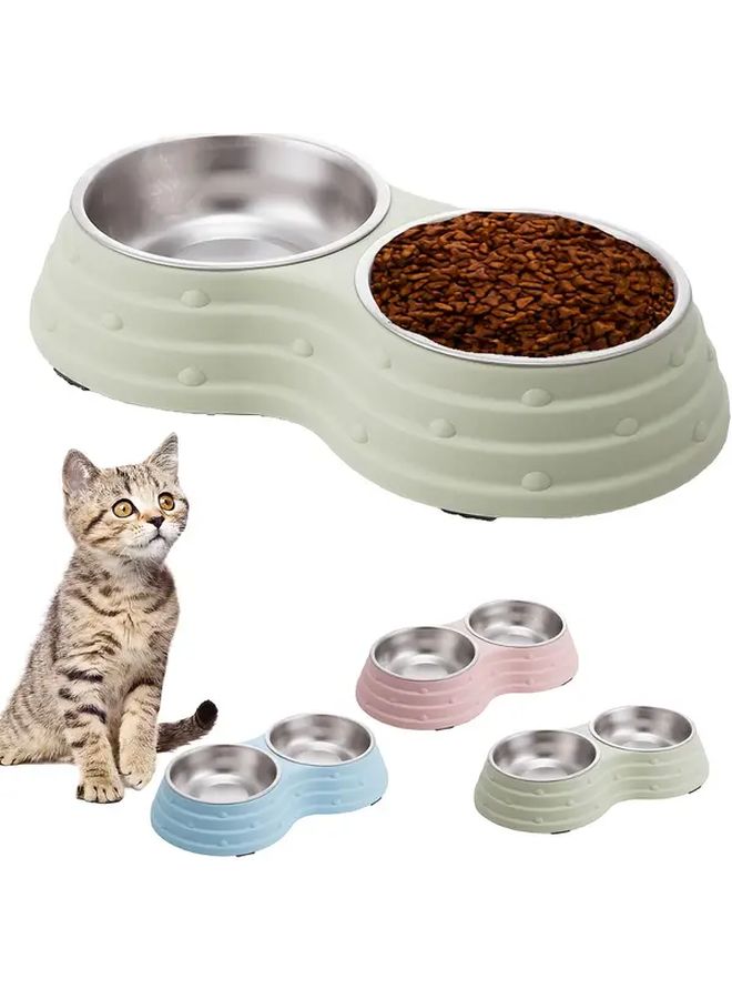 Double Dog Cat Bowls with Elegant Green Non-Slip Heavy Duty Plastic Spill Proof Feeder - Image 1