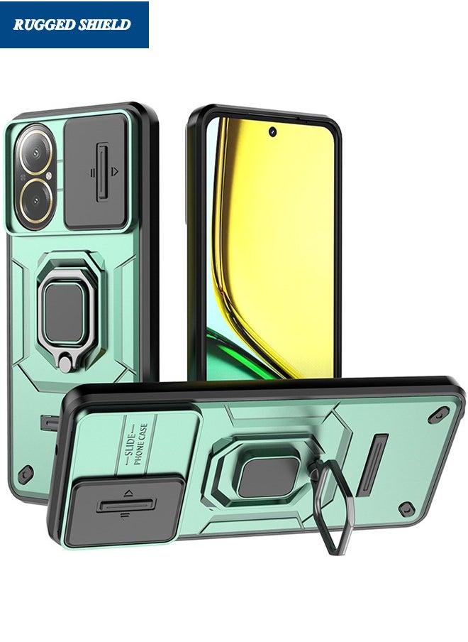 RUGGED SHIELD Realme C67 Case Cover, Realme C67 Case with Slide Camera Cover, Heavy Duty Shockproof Phone Case Cover with Kickstand for Realme C67 4G, Green  - Image 1