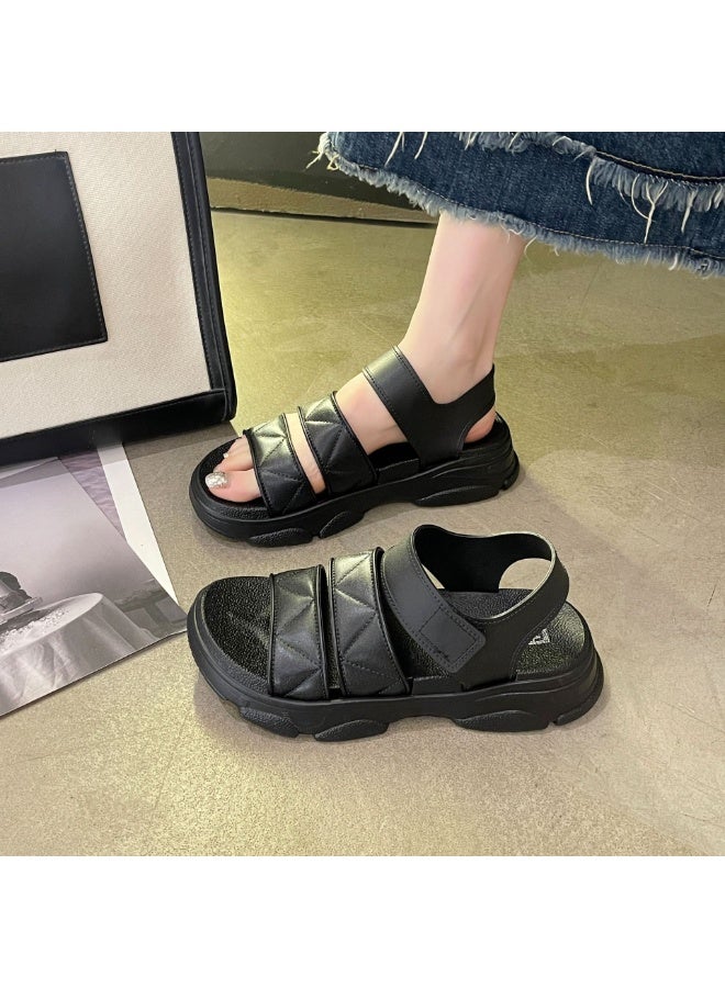 NIBEMINENT Beachwear Anti-slip Soft Bottom Roman Sandals Women's Summer Casual Versatile Leather  Heel Shoes  - Image 2