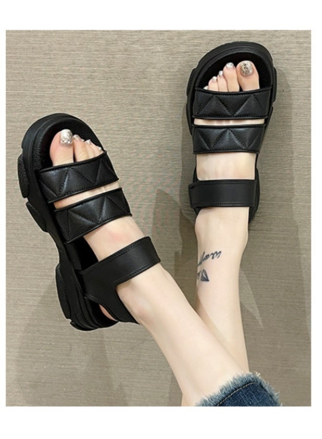 NIBEMINENT Beachwear Anti-slip Soft Bottom Roman Sandals Women's Summer Casual Versatile Leather  Heel Shoes  - Image 5