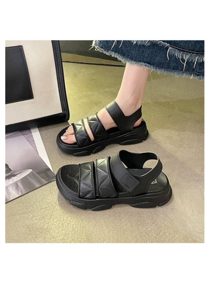 NIBEMINENT Beachwear Anti-slip Soft Bottom Roman Sandals Women's Summer Casual Versatile Leather  Heel Shoes  - Image 4