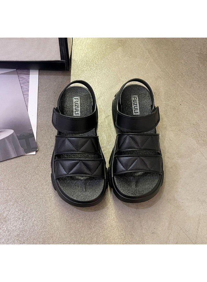 NIBEMINENT Beachwear Anti-slip Soft Bottom Roman Sandals Women's Summer Casual Versatile Leather  Heel Shoes  - Image 1