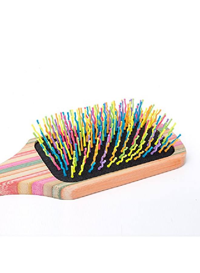 win sun Winsun Natural Bamboo Hair Brush Natural Rainbow Bamboo Paddle Hair Brush With Colorful Nylon Pins Good Massage And Anti Static Detangling Hair Brush For Woman Girls And Kids For All Hair Types. - Image 4