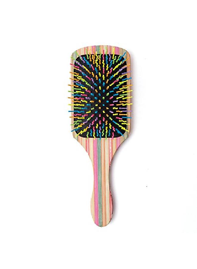 win sun Winsun Natural Bamboo Hair Brush Natural Rainbow Bamboo Paddle Hair Brush With Colorful Nylon Pins Good Massage And Anti Static Detangling Hair Brush For Woman Girls And Kids For All Hair Types. - Image 1