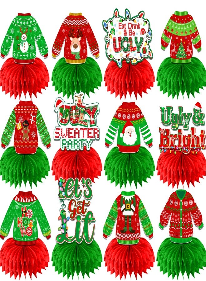 ILUIGGW Ugly Christmas Sweater Party Decorations Honecomb Centerpieces,12Pcs Ugly Sweater Party Table Decorations, 3D Ugly Sweater Decorations Table Centerpieces for Tacky Sweater Party Decorations - Image 1