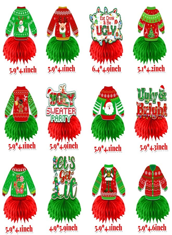 ILUIGGW Ugly Christmas Sweater Party Decorations Honecomb Centerpieces,12Pcs Ugly Sweater Party Table Decorations, 3D Ugly Sweater Decorations Table Centerpieces for Tacky Sweater Party Decorations - Image 2