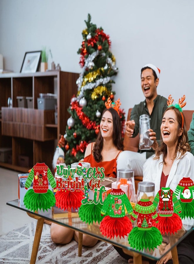 ILUIGGW Ugly Christmas Sweater Party Decorations Honecomb Centerpieces,12Pcs Ugly Sweater Party Table Decorations, 3D Ugly Sweater Decorations Table Centerpieces for Tacky Sweater Party Decorations - Image 3