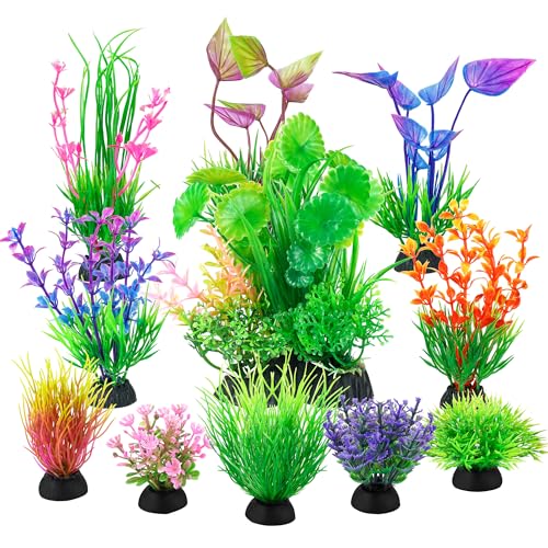 Ameliade Fish Tank Decorations Aquarium Artificial Plastic Grass Plants Decor Small Betta Goldfish Turtle Tank Accessories （11 Pieces） - Image 1