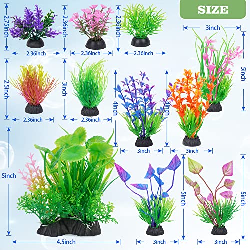 Ameliade Fish Tank Decorations Aquarium Artificial Plastic Grass Plants Decor Small Betta Goldfish Turtle Tank Accessories （11 Pieces） - Image 2
