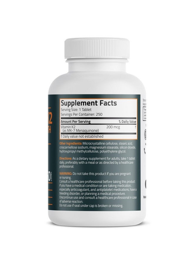Bronson Vitamin K2 MK-7 200mcg Extra Strength, 250 Vegetarian Tablets - Image 2