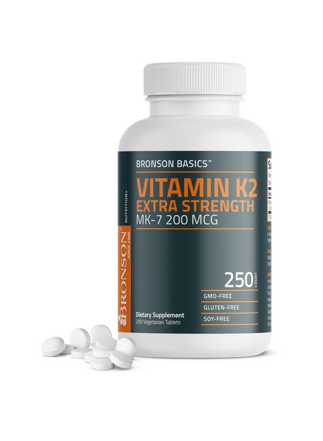Bronson Vitamin K2 MK-7 200mcg Extra Strength, 250 Vegetarian Tablets - Image 1
