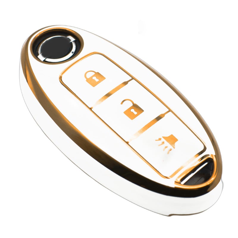 FEYOUN Key Fob Cover Compatible with Nissan 370Z Armada Kicks Murano Pathfinder Rogue Titan Versa Note Infiniti Smart 3 Buttons TPU Remote Keyless Key Fob Case Protection Shell Accessories White