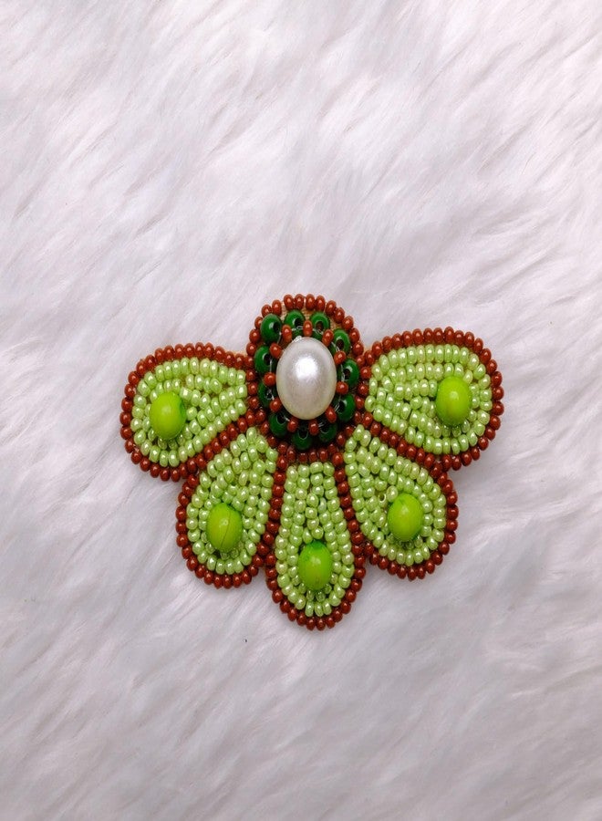 Abeo India Handmade Beaded Half Daisy Hair Clip, Green and Brown, 6.35 cm x 3.81 cm - Image 2