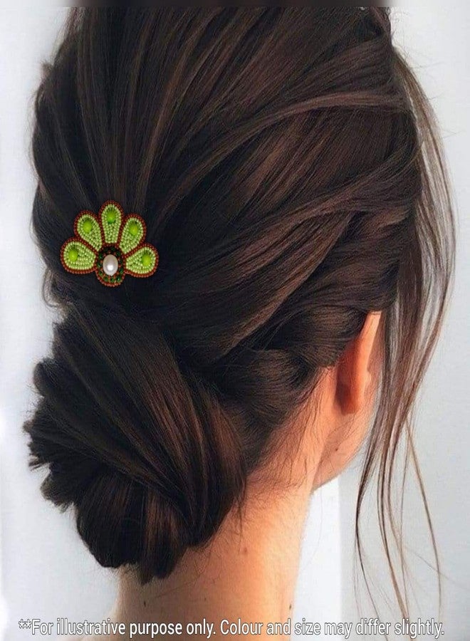 Abeo India Handmade Beaded Half Daisy Hair Clip, Green and Brown, 6.35 cm x 3.81 cm - Image 4