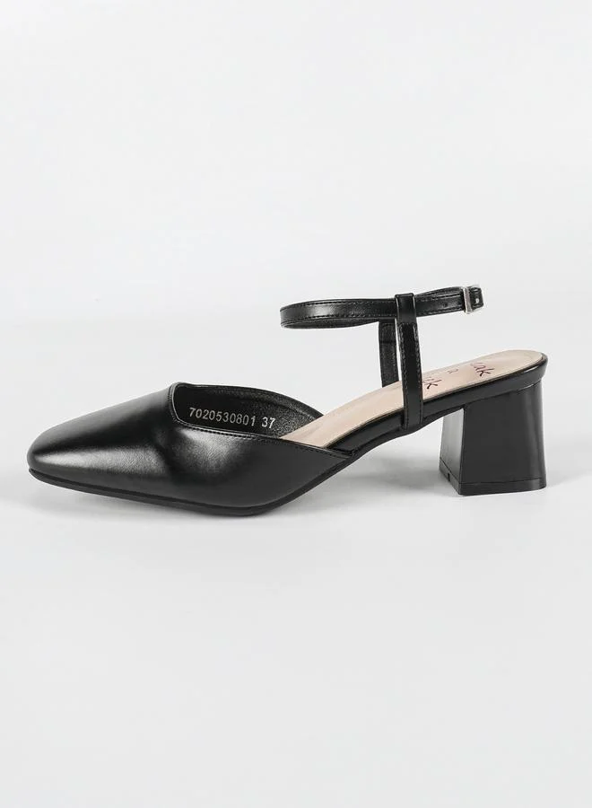 Sneak-a-Peek Square Toe Block Heel Shoes