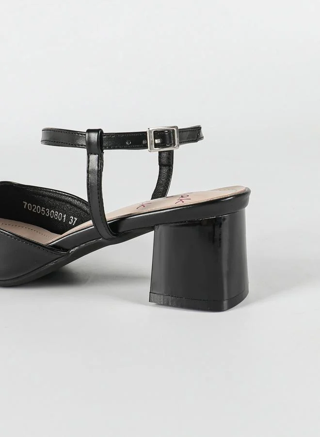 Sneak-a-Peek Square Toe Block Heel Shoes