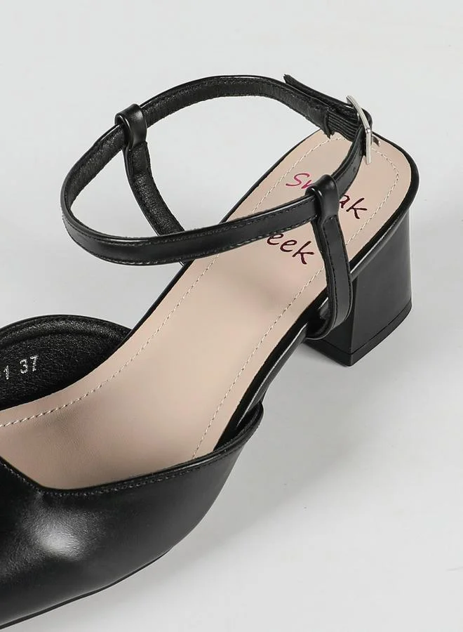 Sneak-a-Peek Square Toe Block Heel Shoes