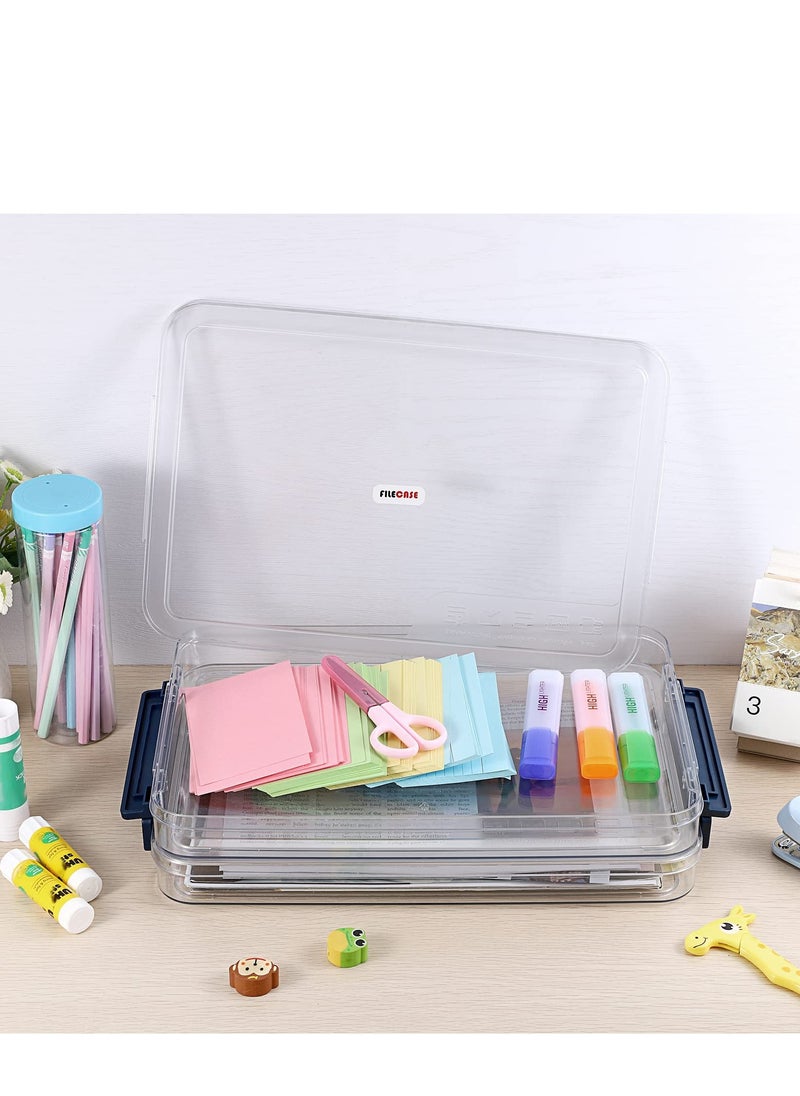 SYOSI - 2 Pack Clear Plastic Stackable Storage Box With Lids Stackable Storage Bins Paper Storage Box Containers For Organizing A4 File Paper Document Photo Scrapbook(Small Blue) - Image 1