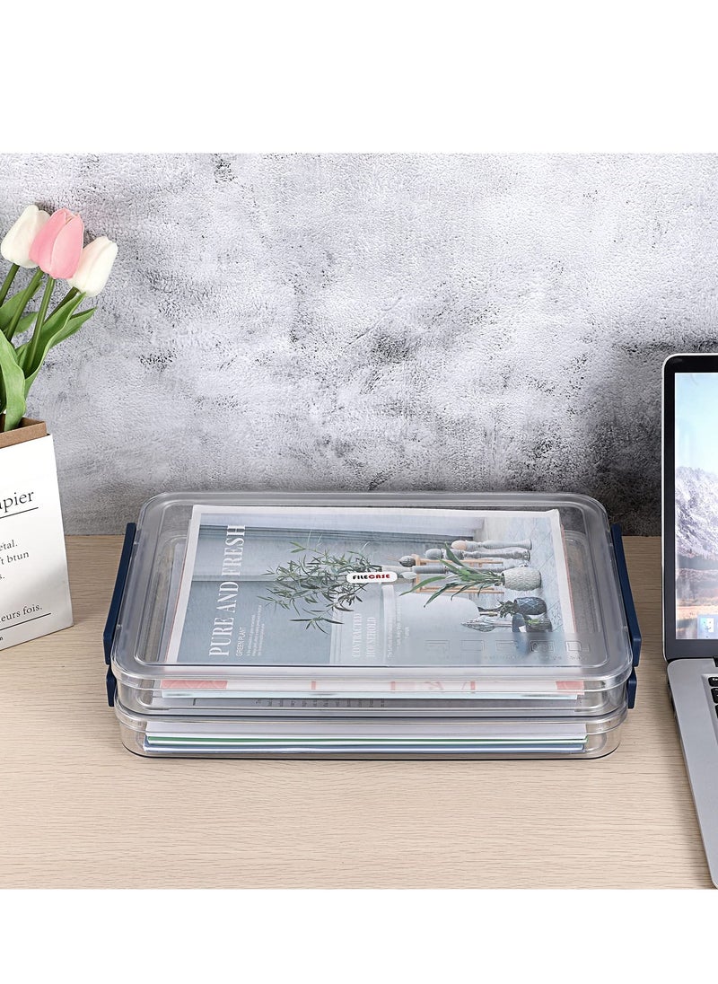 SYOSI - 2 Pack Clear Plastic Stackable Storage Box With Lids Stackable Storage Bins Paper Storage Box Containers For Organizing A4 File Paper Document Photo Scrapbook(Small Blue) - Image 1