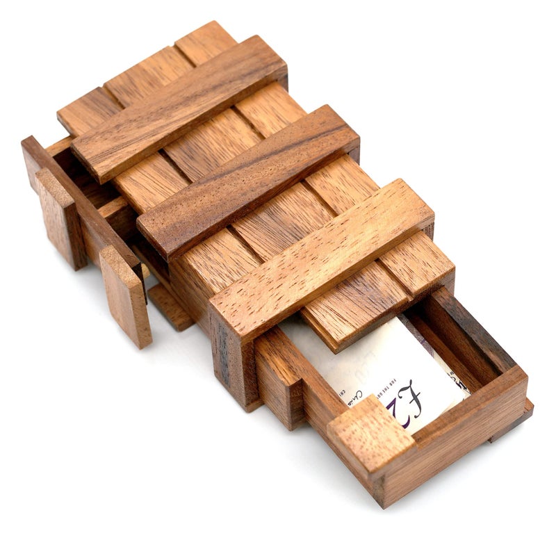 BSIRI Secret Puzzle Box- Brain Teaser Wooden Box with Hidden Compartments - Ideal Money Box, Stash Box, Jewelry Box, 3D Puzzle Lock Box, Gift Card, Money Puzzle Box for Cash Gift (Double Magic Box) - Image 1