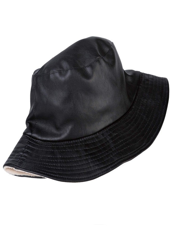 ZLYC Unisex Fashion Bucket Hat PU Leather Rain Hat Waterproof (Black) - Image 4