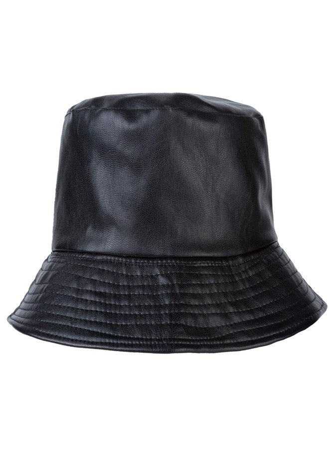 ZLYC Unisex Fashion Bucket Hat PU Leather Rain Hat Waterproof (Black) - Image 1