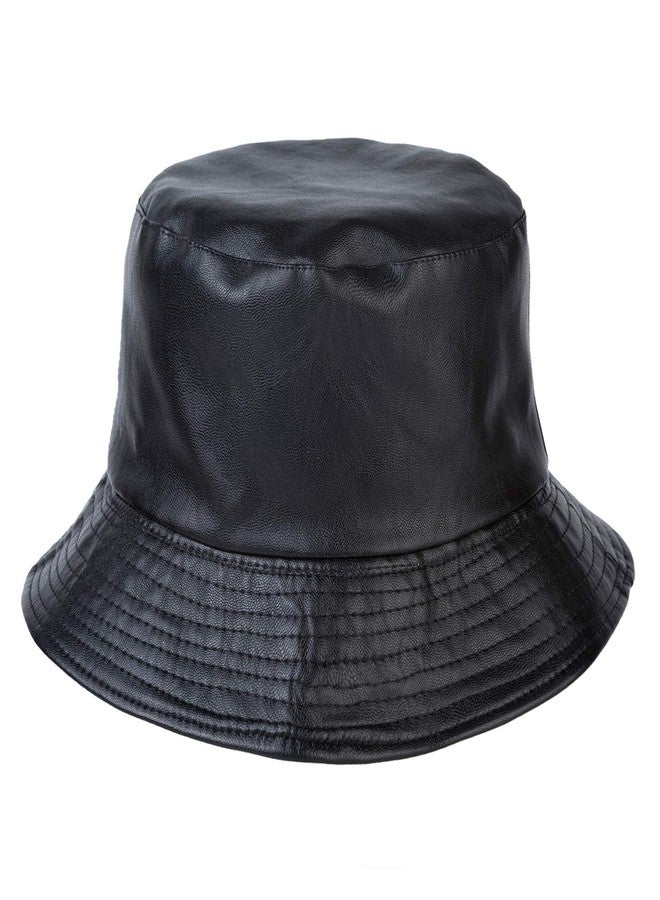 ZLYC Unisex Fashion Bucket Hat PU Leather Rain Hat Waterproof (Black) - Image 2