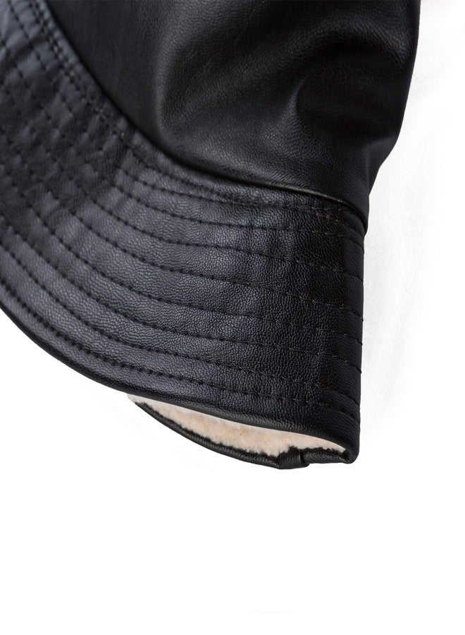 ZLYC Unisex Fashion Bucket Hat PU Leather Rain Hat Waterproof (Black) - Image 5