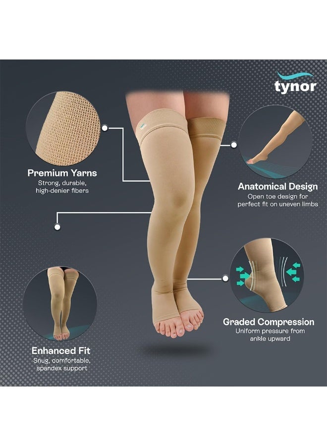 تاينور جوارب ضغط طبية من Tynor (طول الفخذ) - الفئة الثانية (زوج واحد)، لون بيج، مقاس XXL - Image 3