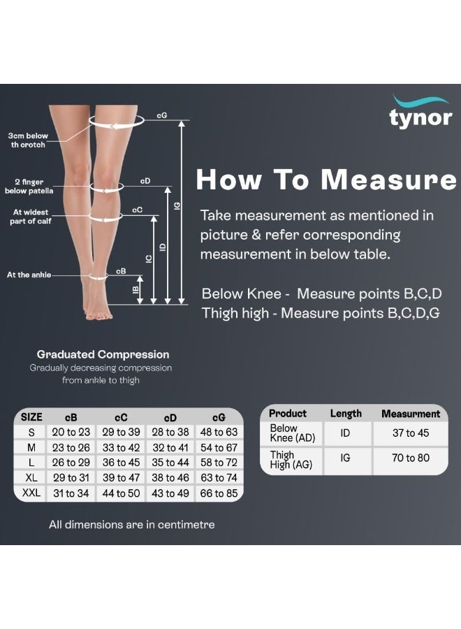 تاينور جوارب ضغط طبية من Tynor (طول الفخذ) - الفئة الثانية (زوج واحد)، لون بيج، مقاس XXL - Image 2