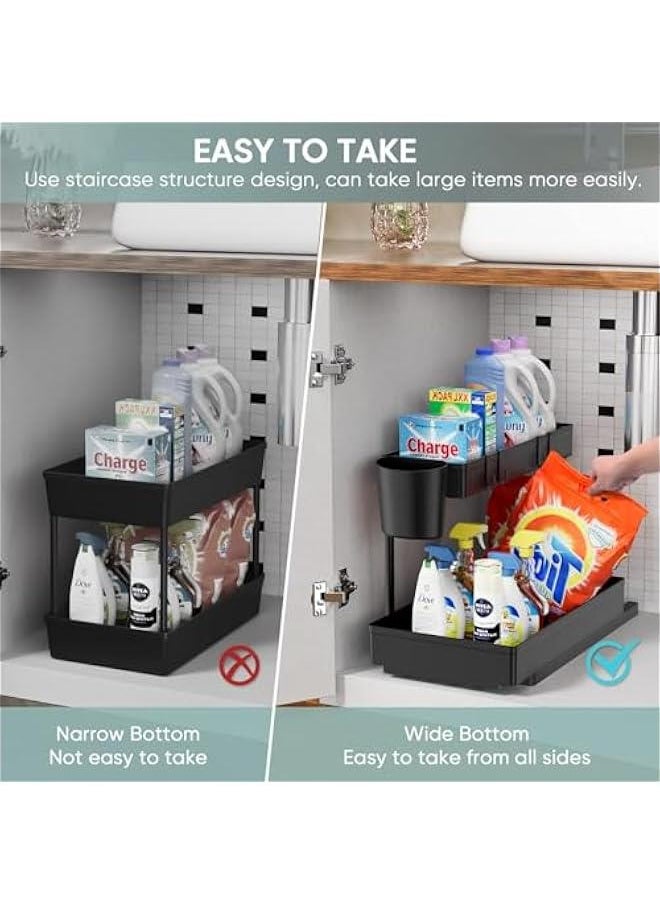 HOOKOR - 2 Pack Under Sink Organiser,2-Tier Pull Out Cabinet Organizer, Slide Out Sink Shelf Cabinet Storage Shelves, Under Sink Storage for Kitchen Sink Cupboard Bathroom Laundry - Image 1