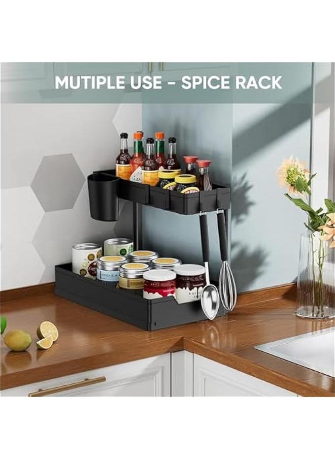 HOOKOR - 2 Pack Under Sink Organiser,2-Tier Pull Out Cabinet Organizer, Slide Out Sink Shelf Cabinet Storage Shelves, Under Sink Storage for Kitchen Sink Cupboard Bathroom Laundry - Image 1
