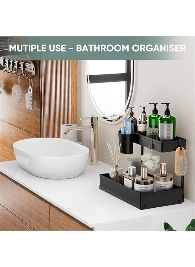 HOOKOR - 2 Pack Under Sink Organiser,2-Tier Pull Out Cabinet Organizer, Slide Out Sink Shelf Cabinet Storage Shelves, Under Sink Storage for Kitchen Sink Cupboard Bathroom Laundry - Image 1