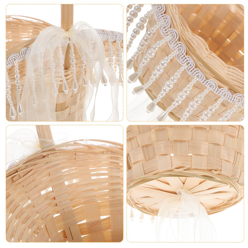2pcs Woven Flower Basket with Handle Woven Storage Basket Home Wedding Garden Decor - Image 2