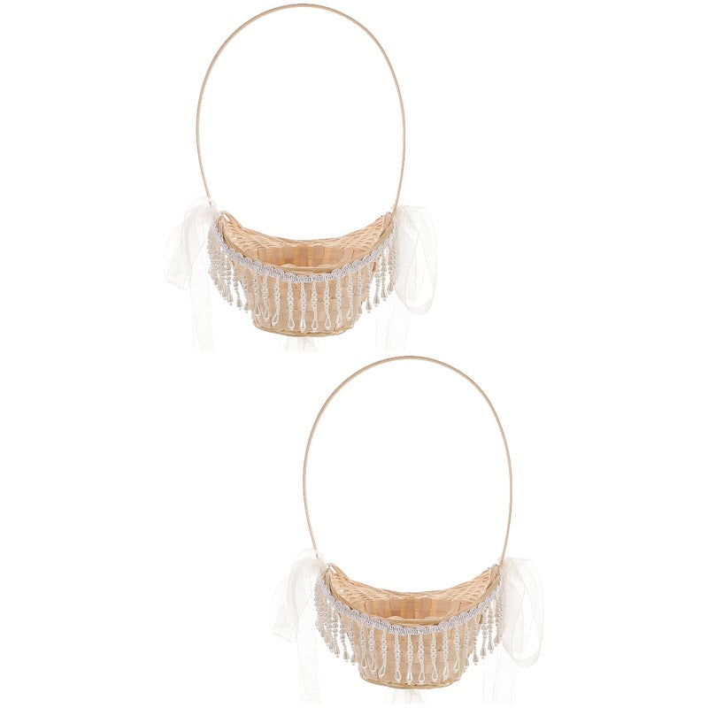 2pcs Woven Flower Basket with Handle Woven Storage Basket Home Wedding Garden Decor - Image 1