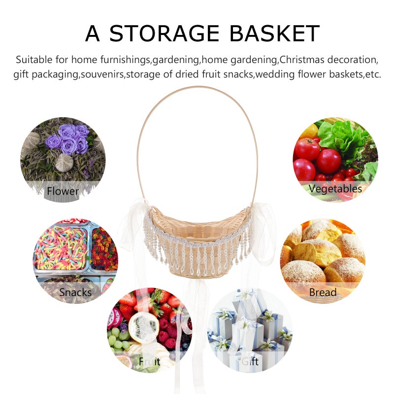 2pcs Woven Flower Basket with Handle Woven Storage Basket Home Wedding Garden Decor - Image 5