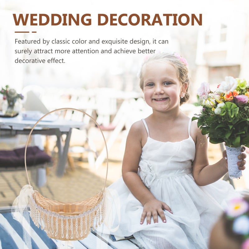 2pcs Woven Flower Basket with Handle Woven Storage Basket Home Wedding Garden Decor - Image 4