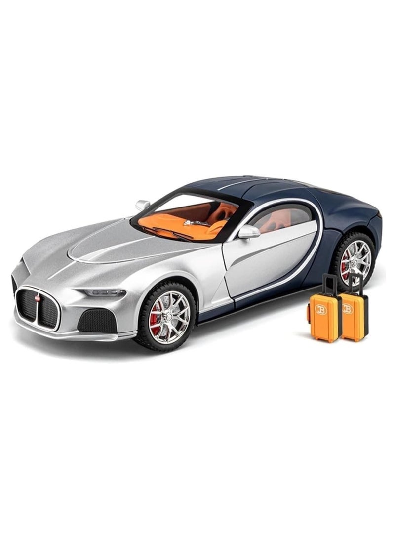 1:24 Scale Bugatti Atlantic Diecast Model Car – Silver & Blue Alloy Toy with Sound, Light, Opening Doors & Pull-Back Action – Zinc Metal Vehicle for Kids, Collectors & Gift Enthusiasts - Image 1
