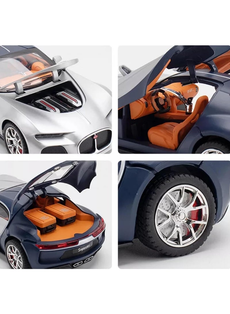 1:24 Scale Bugatti Atlantic Diecast Model Car – Silver & Blue Alloy Toy with Sound, Light, Opening Doors & Pull-Back Action – Zinc Metal Vehicle for Kids, Collectors & Gift Enthusiasts - Image 5