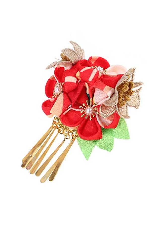 Amosfun - Japanese Hairpin Kimono Flower Hair Clip Kanzashi Flower Hair Tie Band Clip For Women Girls (Red) - Image 1